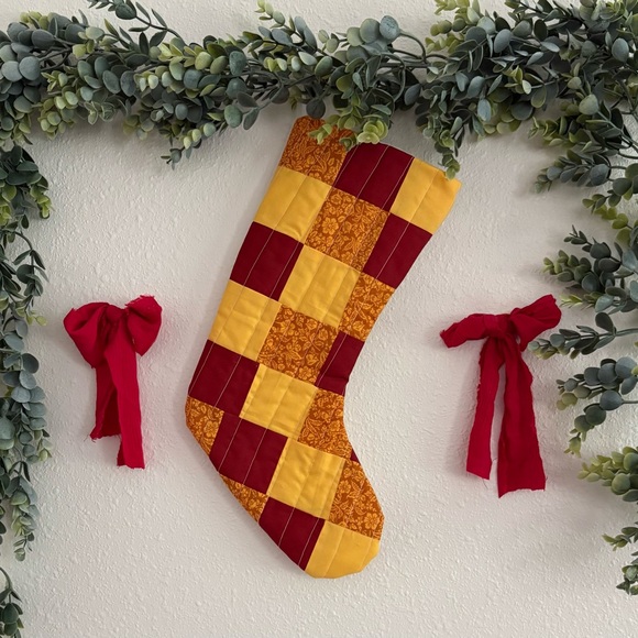 Festive Red and Yellow Holiday Stocking - Picture 1 of 3